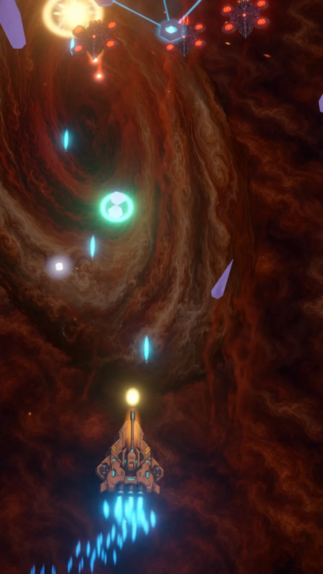 Captura del juego en la Tormenta: la Candela entre el remolino rojo de Júpiter y los pilares de cristal.